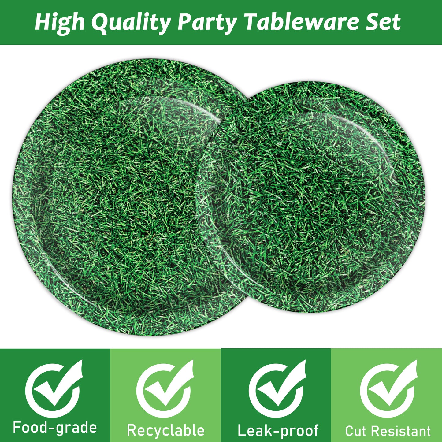 Grass Theme Party Supplies,Plates Napkins Forks Set of 96pcs