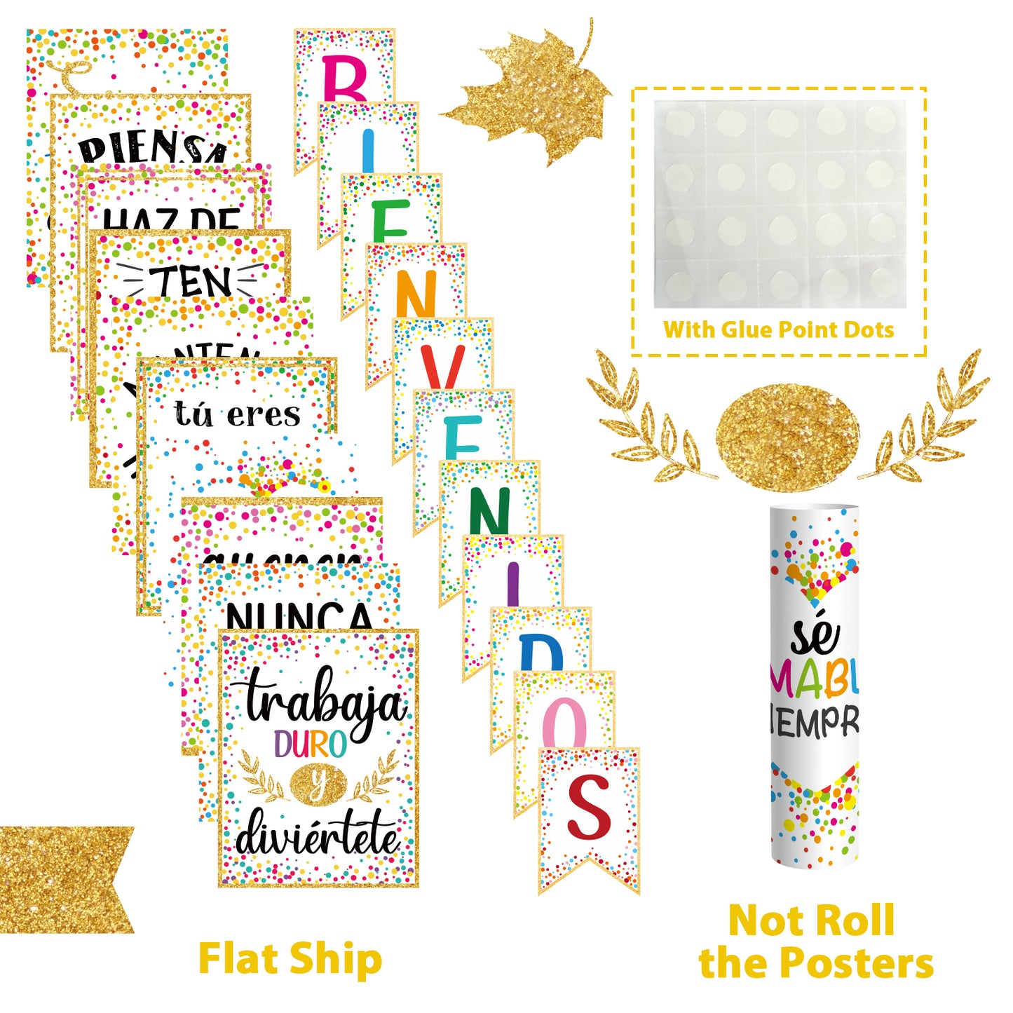 21 Pack Spanish Bienvenidos Inspirational Posters Spanish Classroom Decorations - Confetti