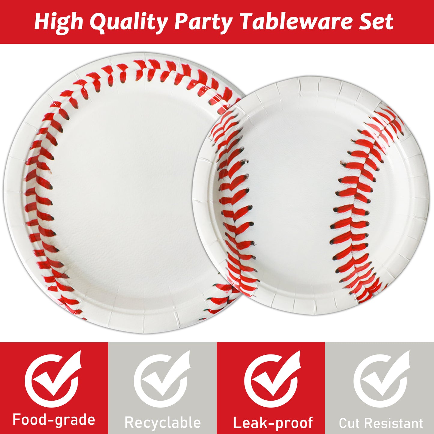 Baseball Theme Party Supplies,Plates Napkins Forks Set of 96pcs