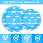 Blue Sky White Clouds Party Supplies,Plates Napkins Forks Set of 96pcs
