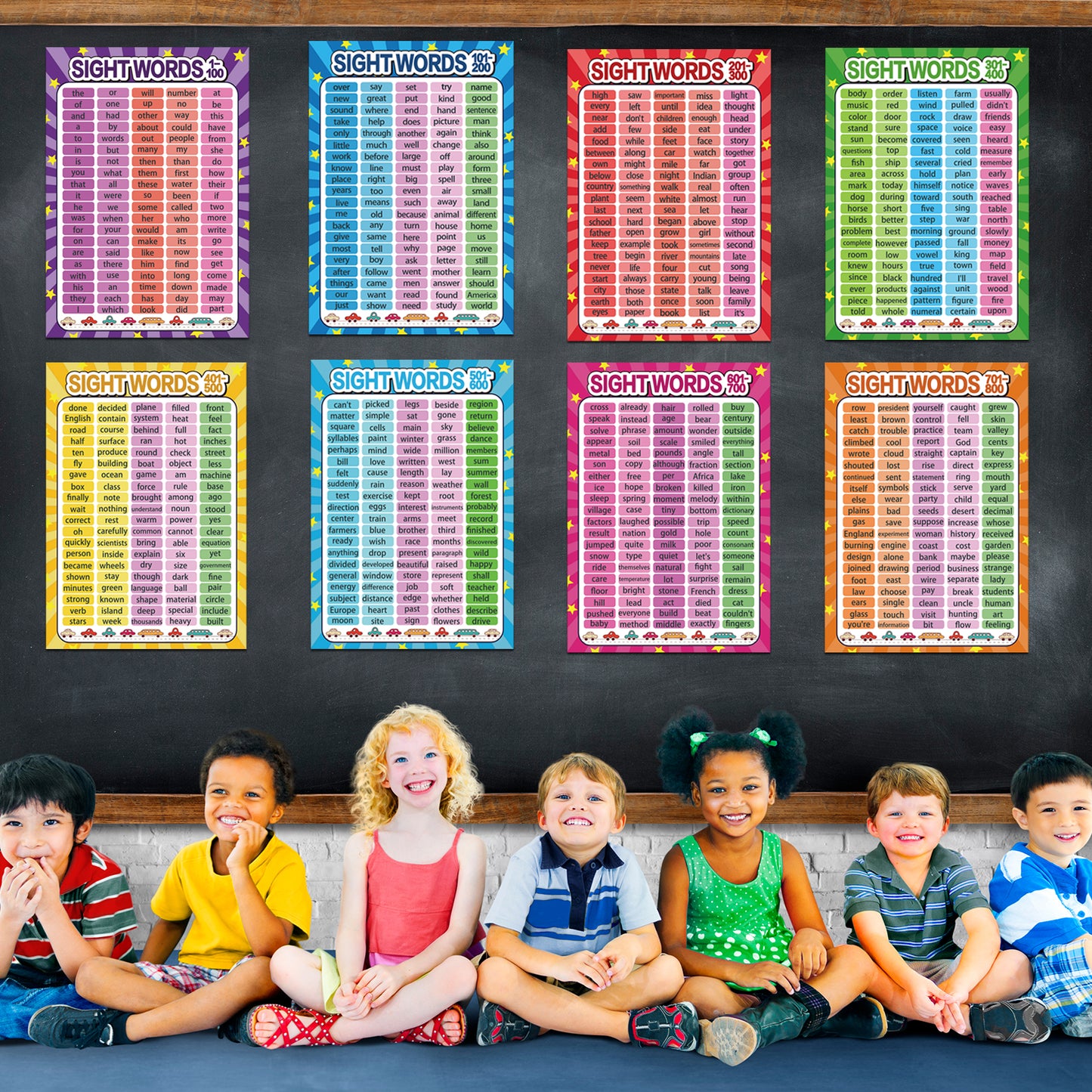 12 Pieces Educational Posters Sight Words and Word Families Posters