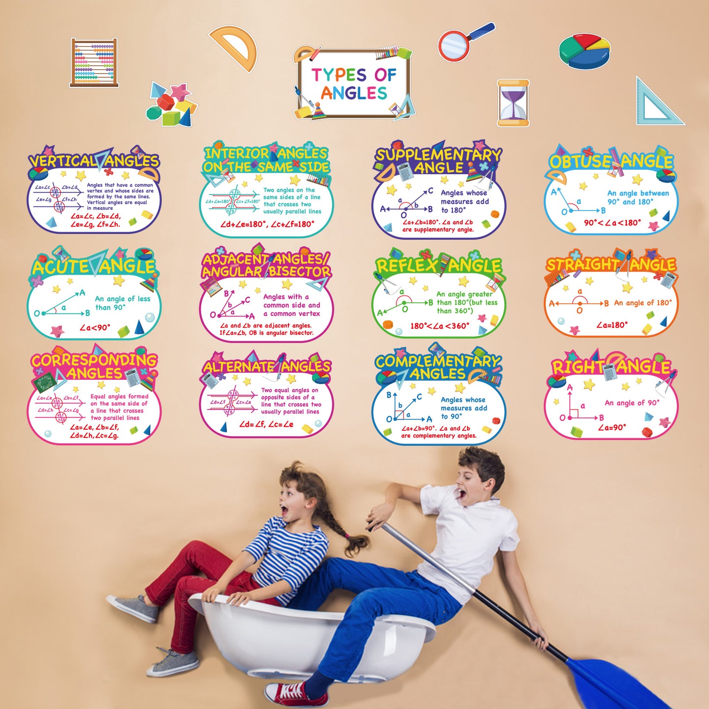 20 Pieces Math Classroom Posters Types of Angles Bulletin Board Set