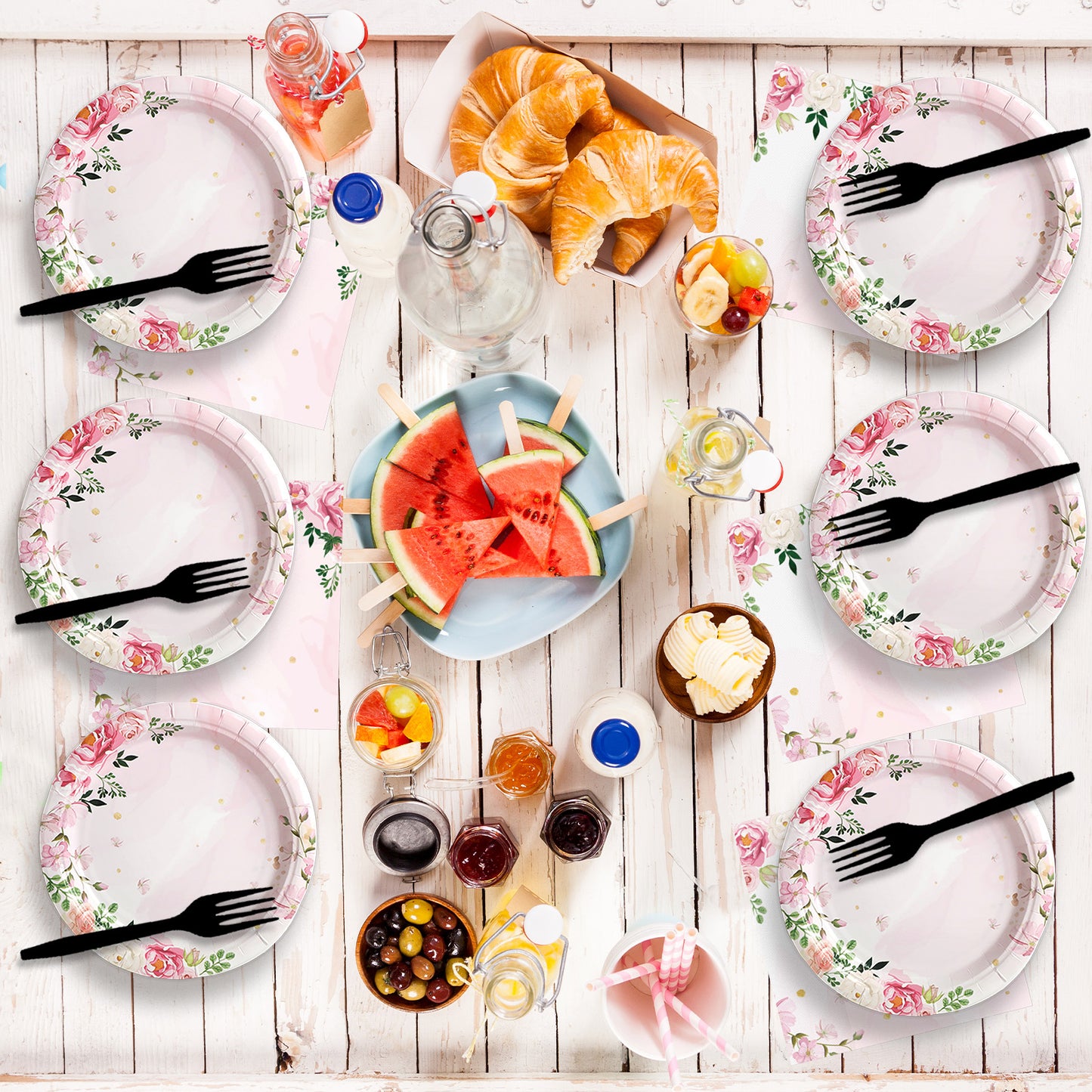 Disposable Floral Party Dessert Plates,Set of 24
