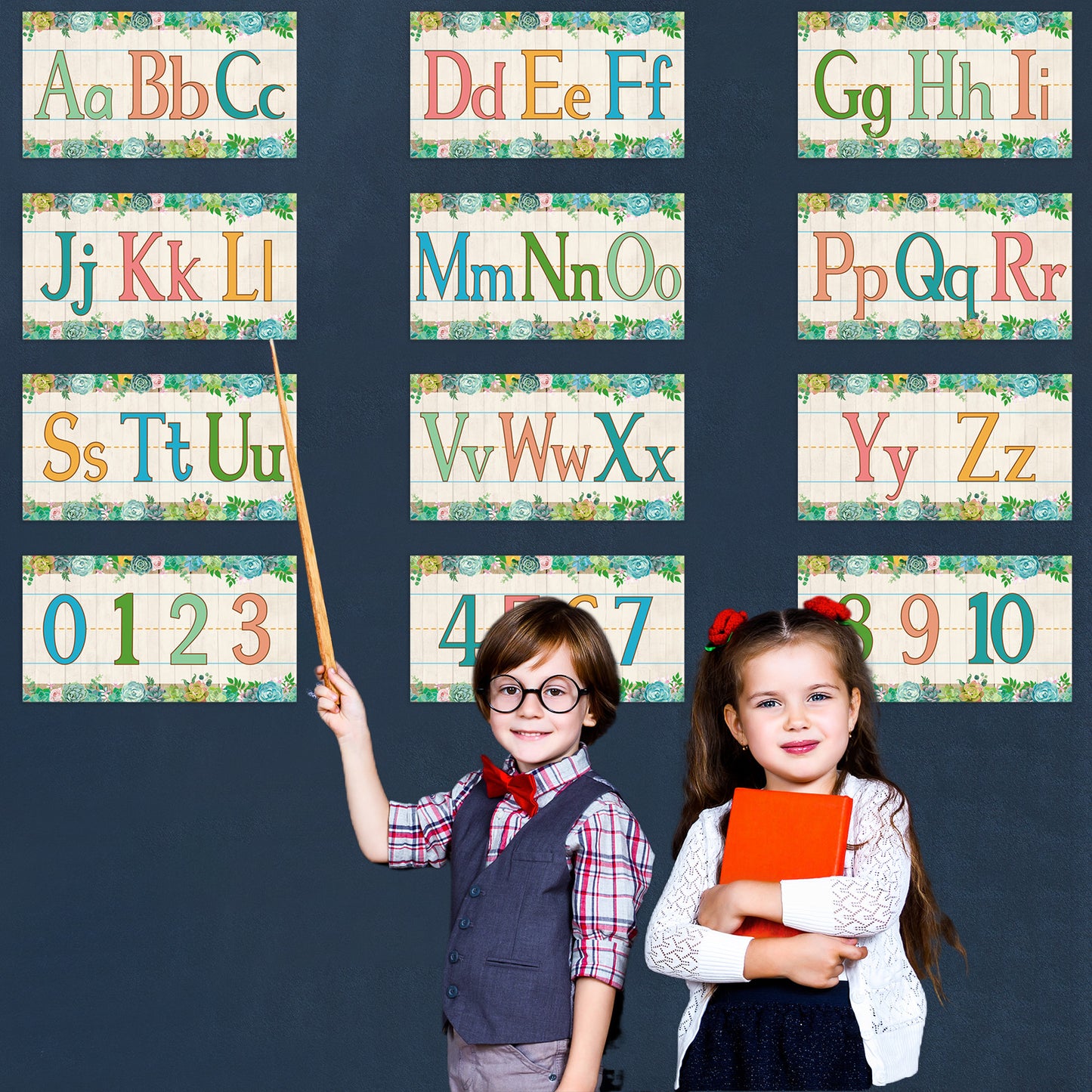 12 Pieces Alphabet Bulletin Board Strips Set Alphabet & Number Border (Succulent)