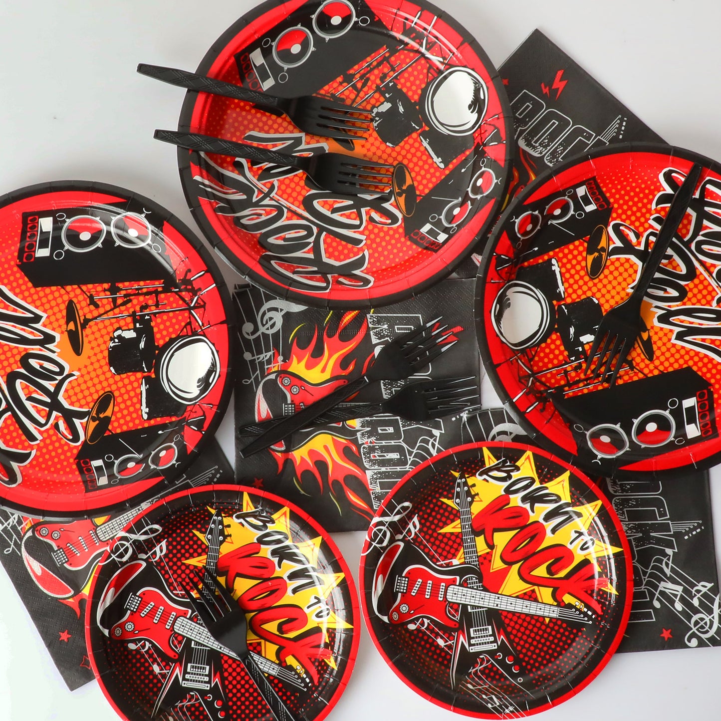 96 Pcs Rock and Roll Party Tableware Set Supplies Fork 24 Guests