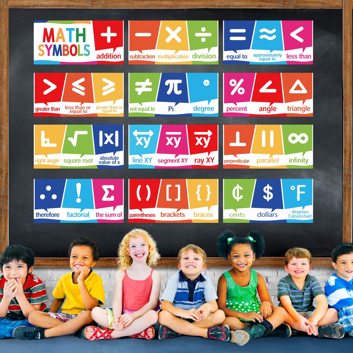 12 Pieces Educational Math Symbols Bulletin Board Strips Set