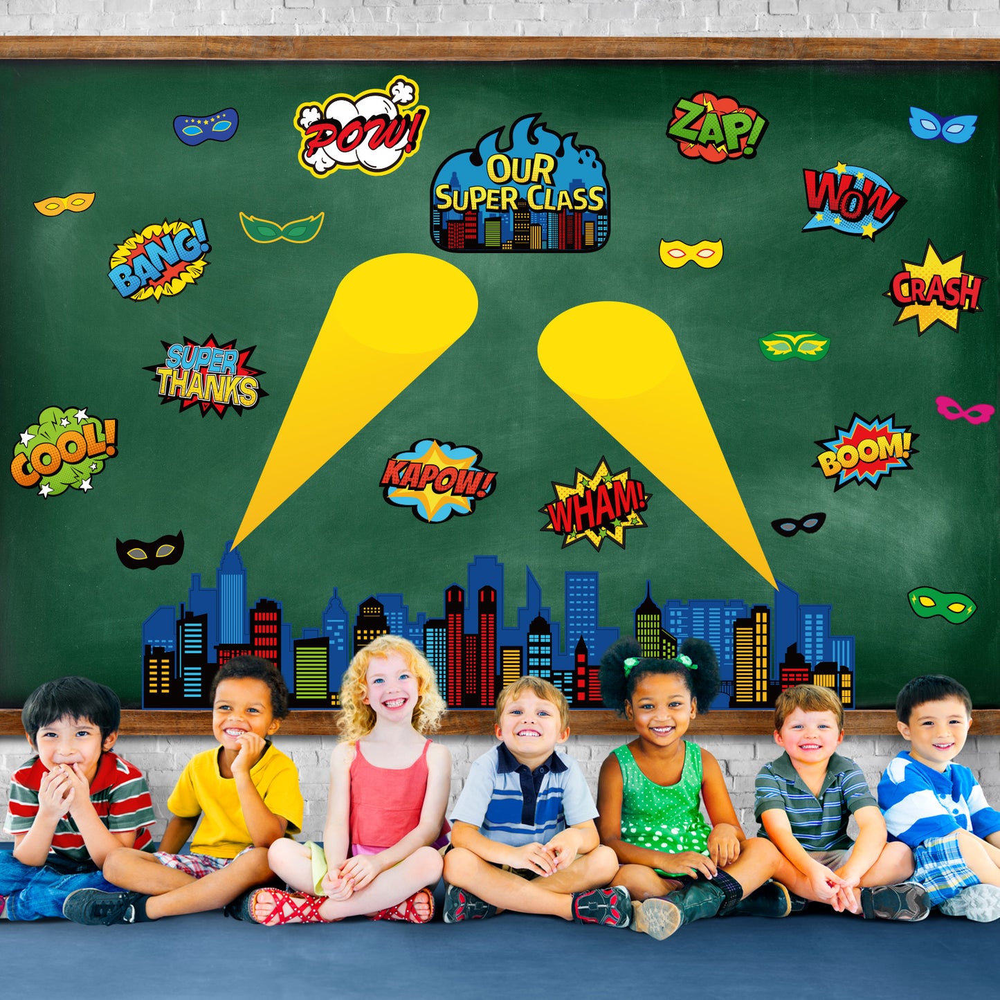Superhero Classroom Bulletin Board Decorations Cityscape Superhero Cutouts
