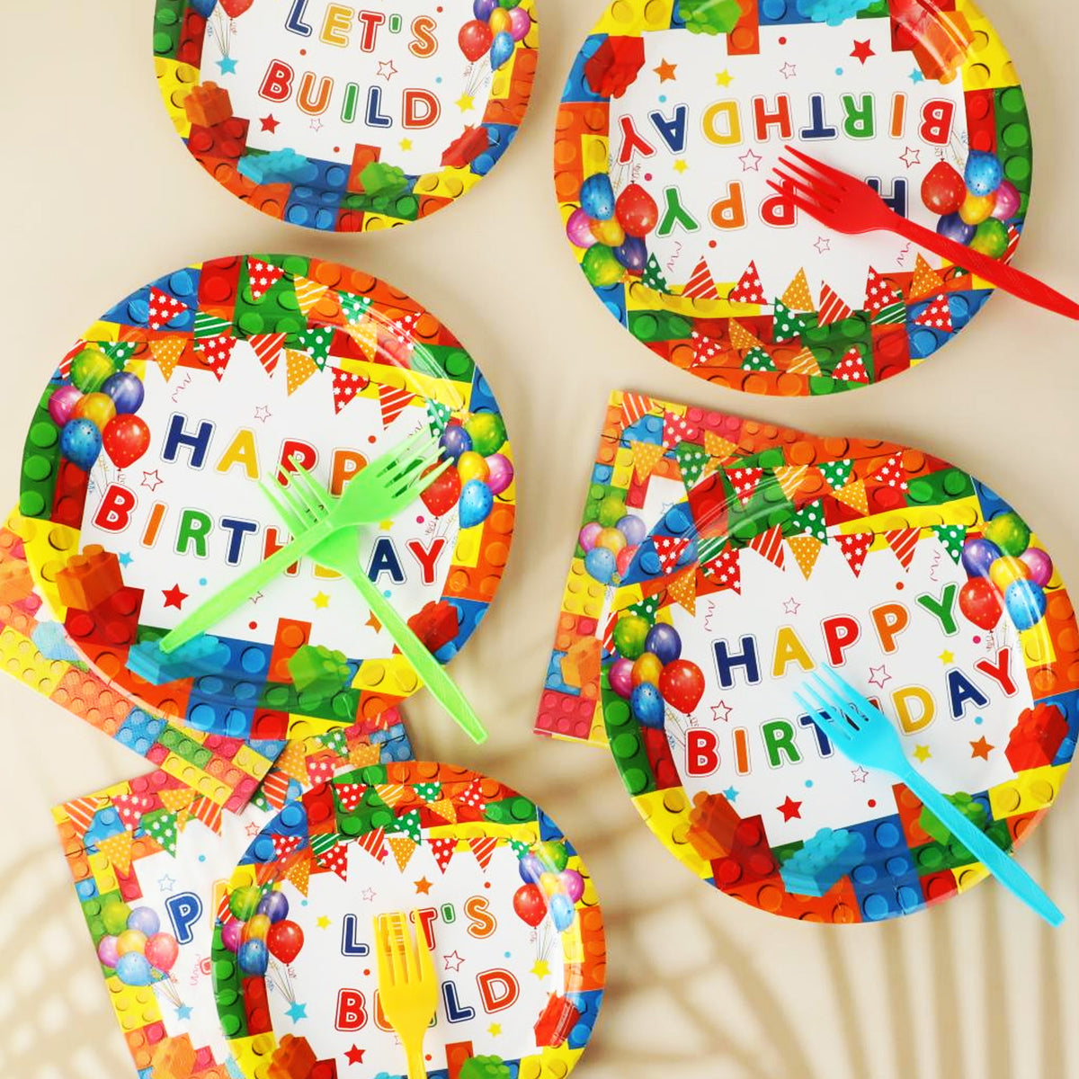 96 Pcs Building Block Birthday Party Supplies for 24 Guests（White）