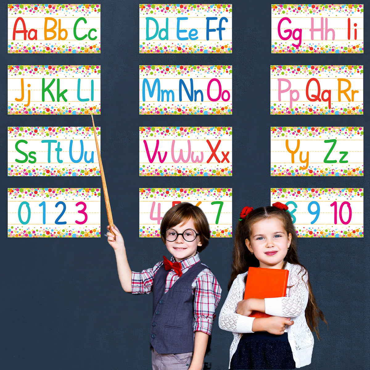 12 Pieces Alphabet Bulletin Board Strips Set Alphabet & Number Border (Confetti)