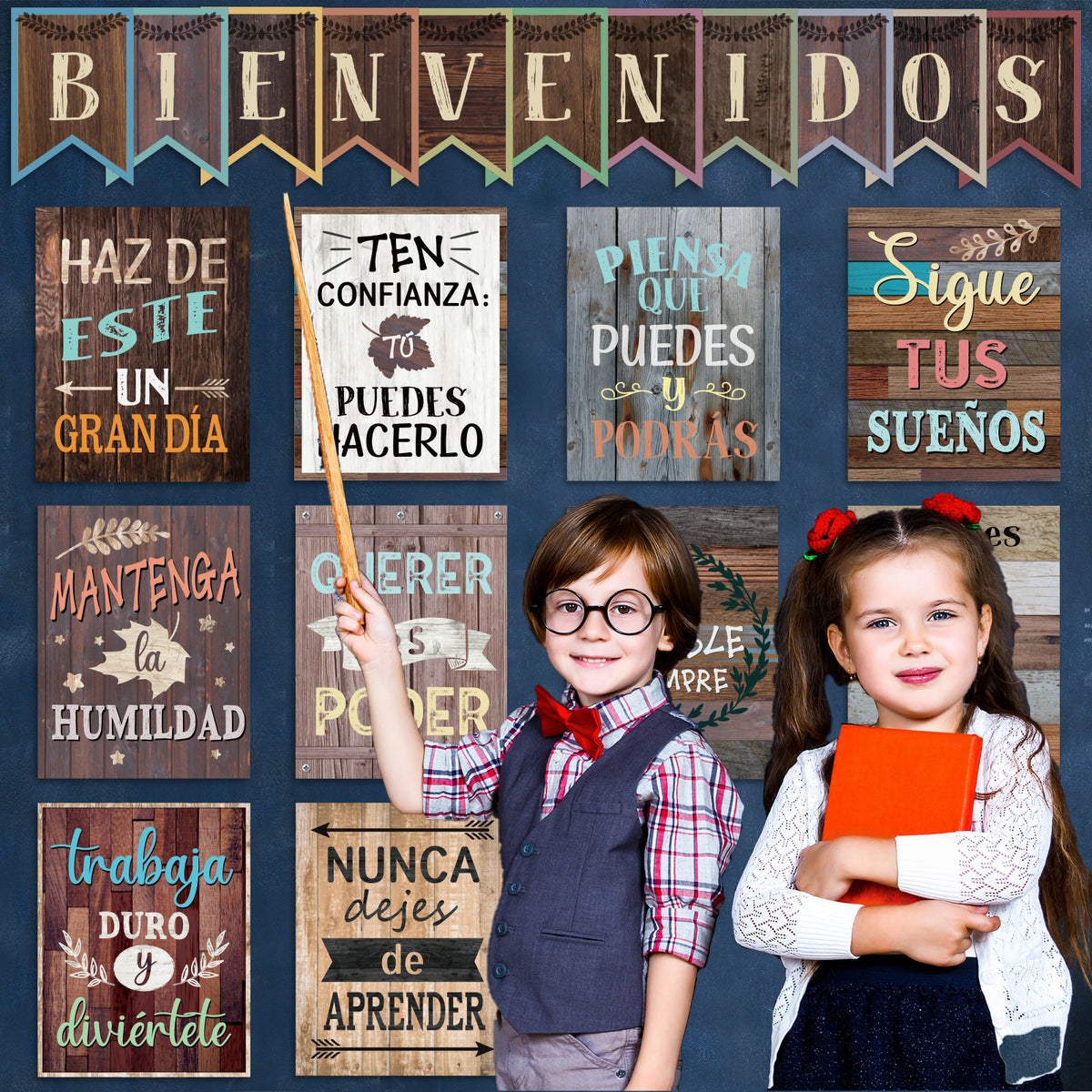 21 Pack Spanish Bienvenidos Inspirational Posters Spanish Classroom Decorations - Industrial Chic