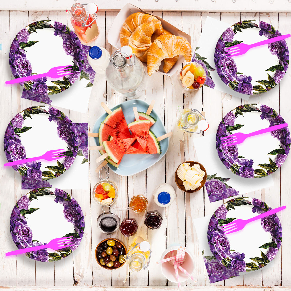 Disposable Peony Ball Party Dessert Plates,Set of 48