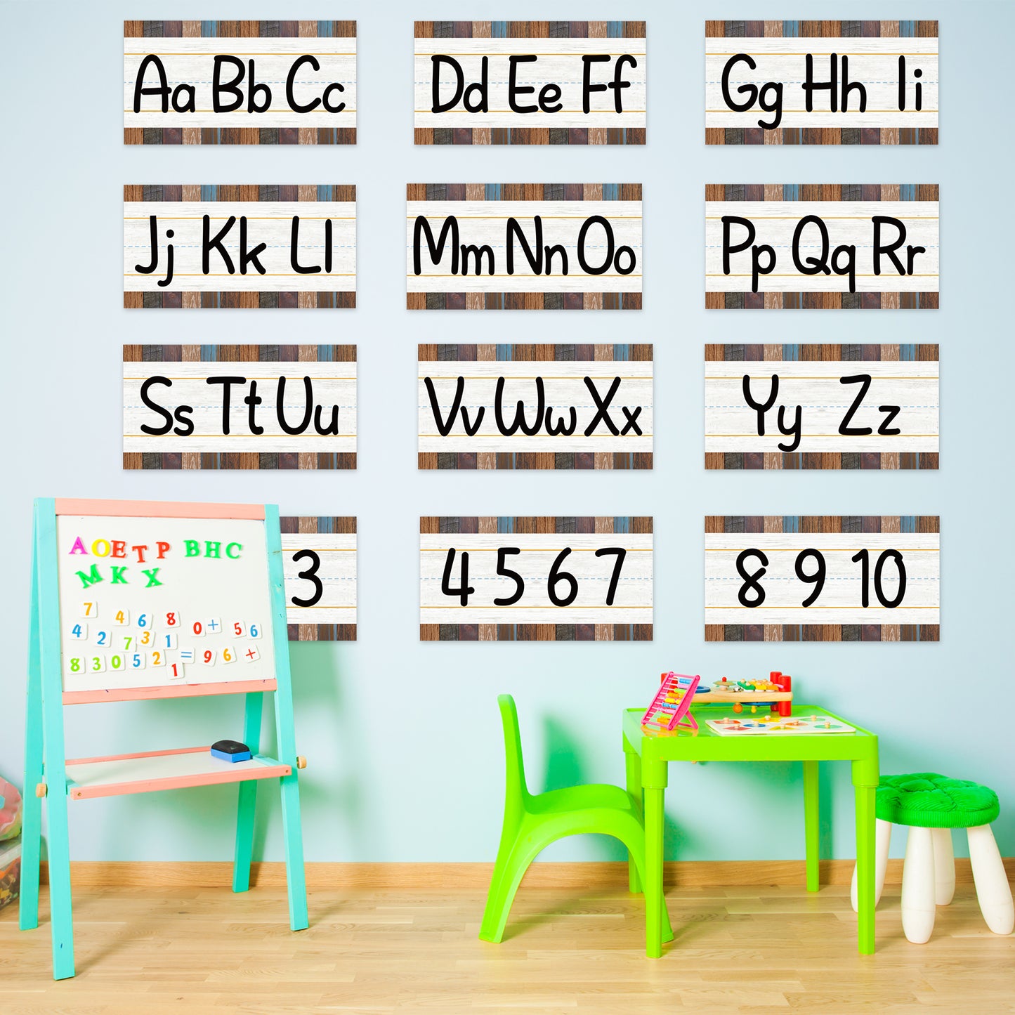 12 Pieces Alphabet Bulletin Board Strips Set Alphabet Line & Number Border Posters(Industrial Chic)