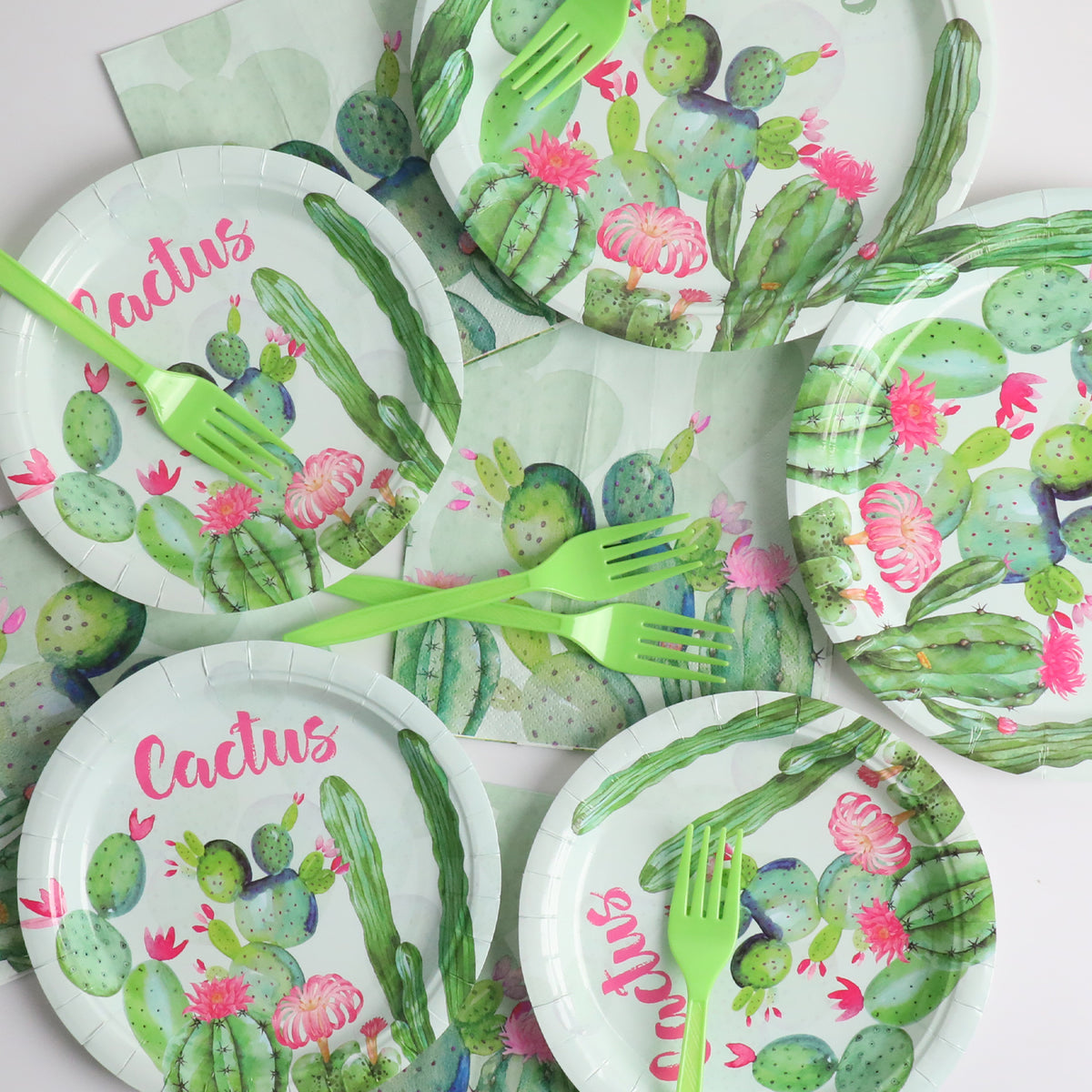 96 Pcs Cactus Party Tableware Supplies for 24 Guests