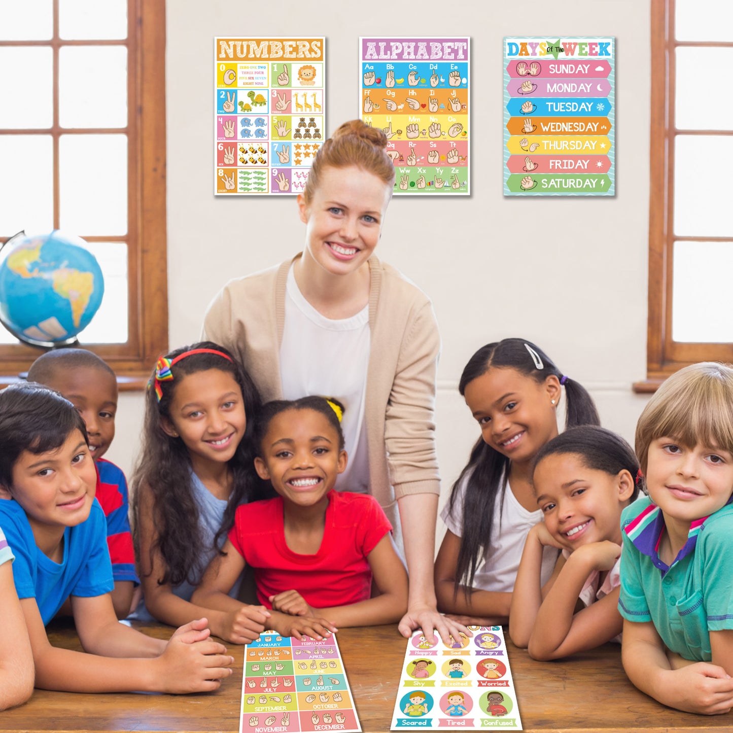 5 Pieces ASL Poster Sign Language Posters for Toddler Kids Students Classroom Decorations
