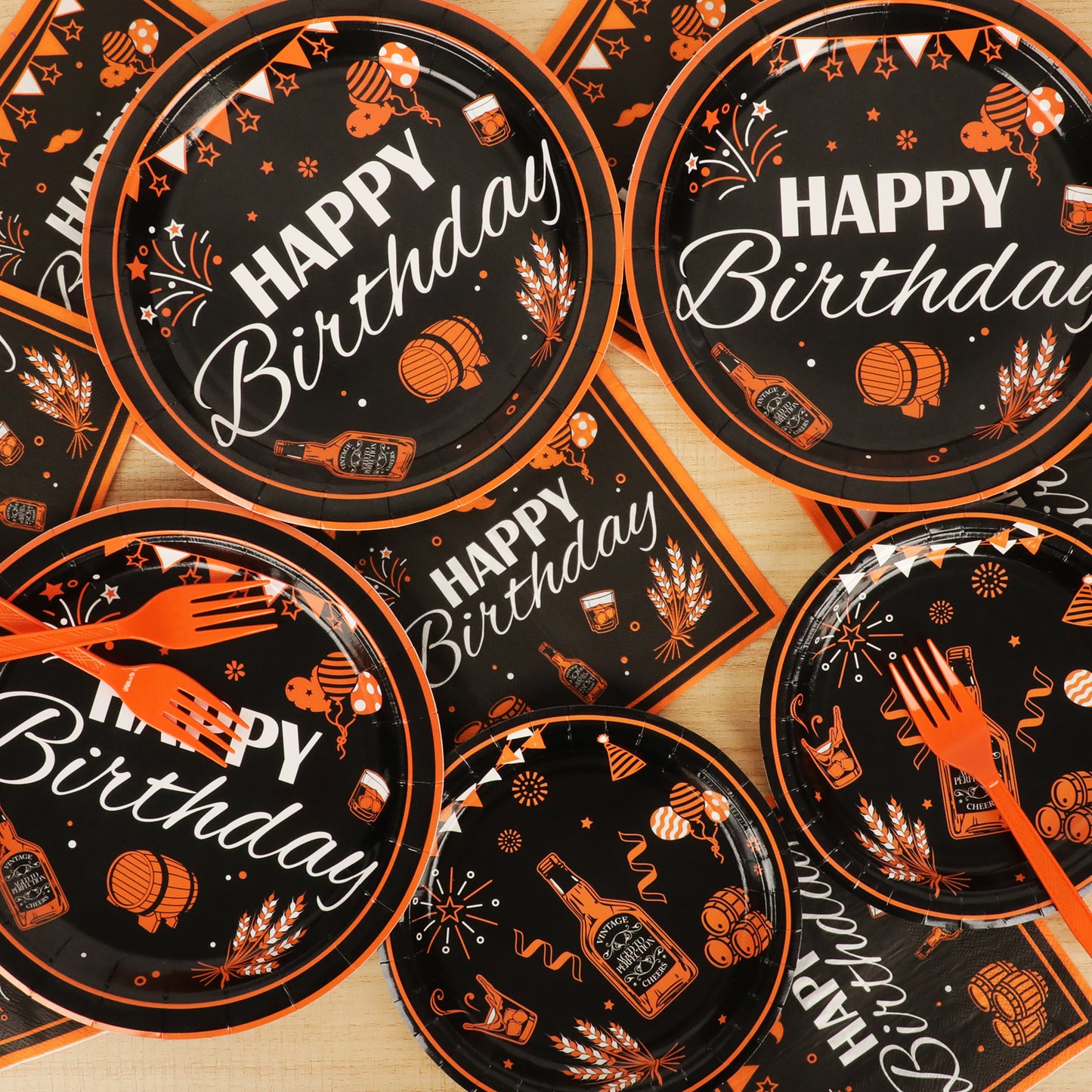 96 Pieces Whiskey Birthday Party Tableware Set Paper Plates Napkins Forks for 24 Guests
