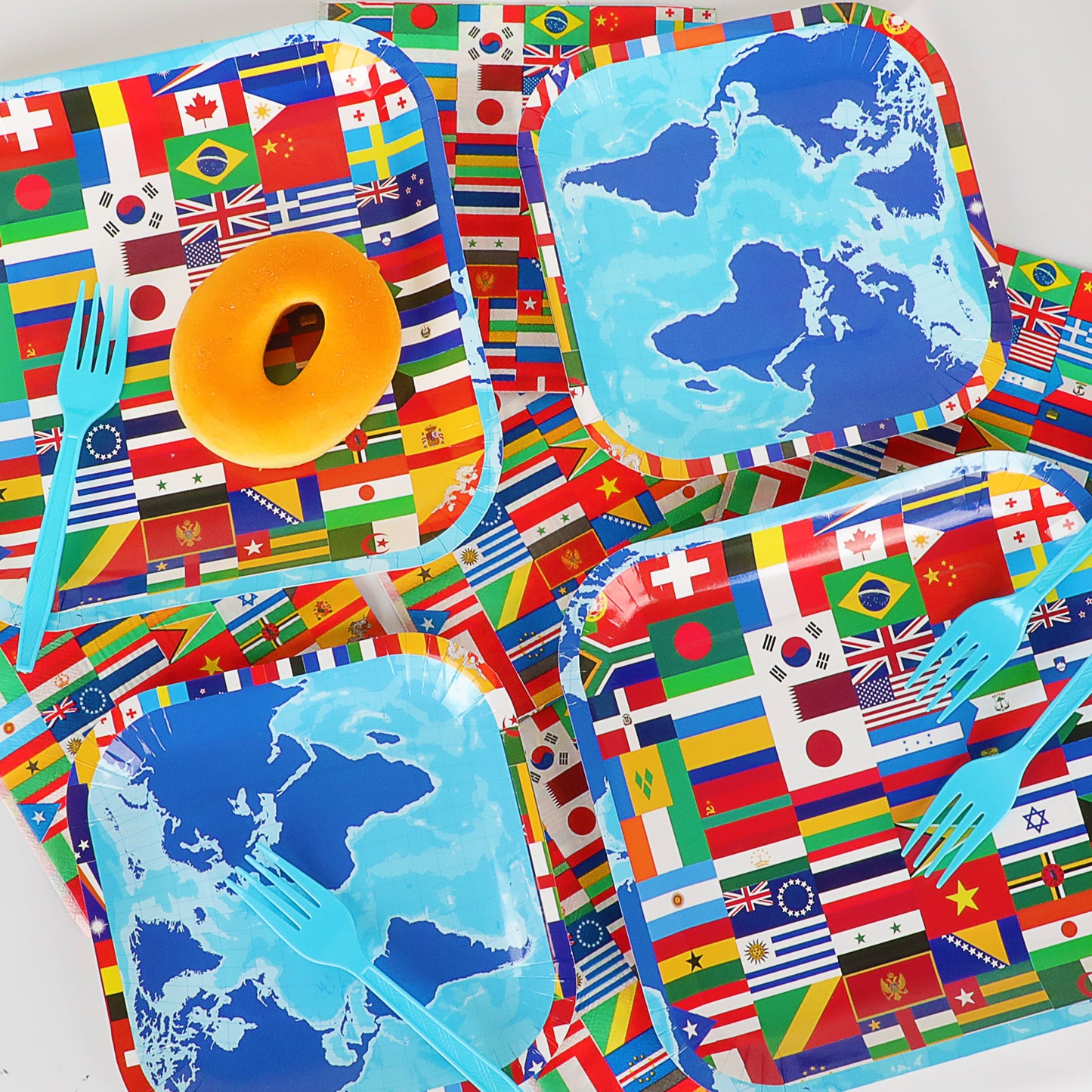 96 Pcs International World Flags Party Supplies Tableware Set for 24 Guests