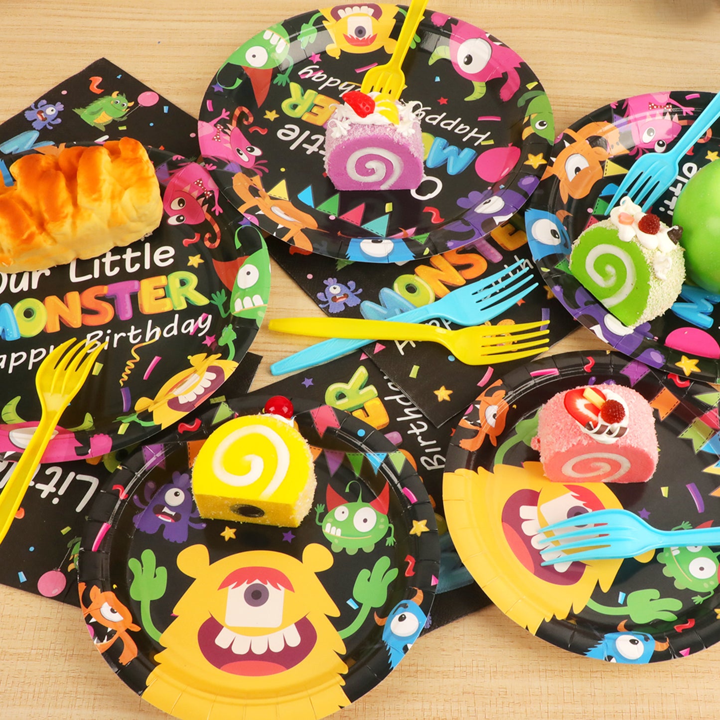 96 Pcs Monster Party Tableware Set  Decoration Supplies for 24 Guests