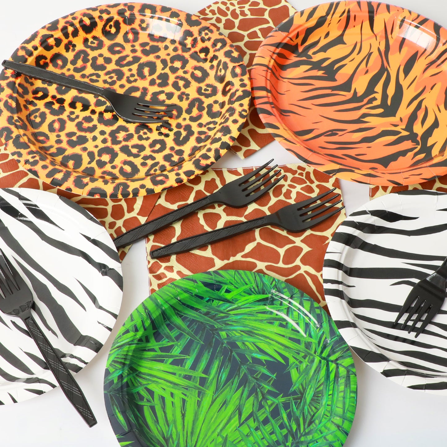 Jungle Theme Party Supplies,Plates Napkins Forks Set of 96pcs