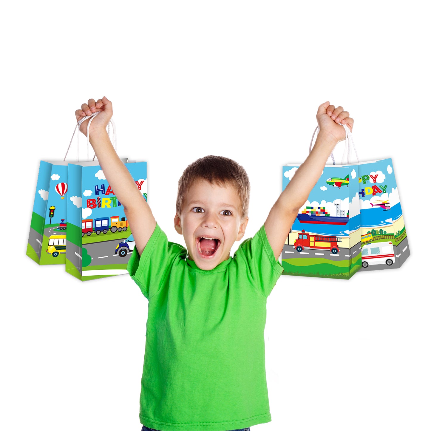 Transportation Party Gift Treat Bags with Handle, 12pieces