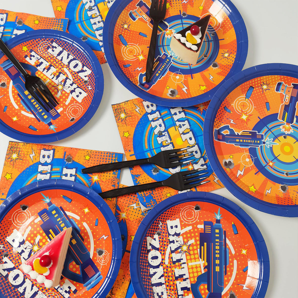 Dart War Theme Party Supplies,Plates Napkins Forks Set of 96pcs