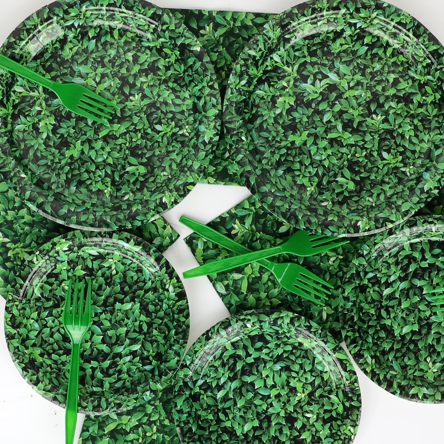 Green Leaves Theme Party Supplies,Plates Napkins Forks Set of 96pcs