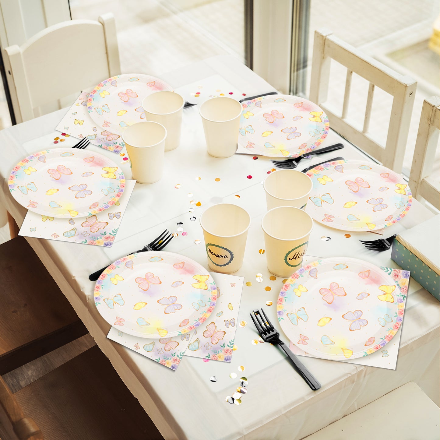 Butterfly Theme Party Supplies,Plates Napkins Forks Set of 96pcs