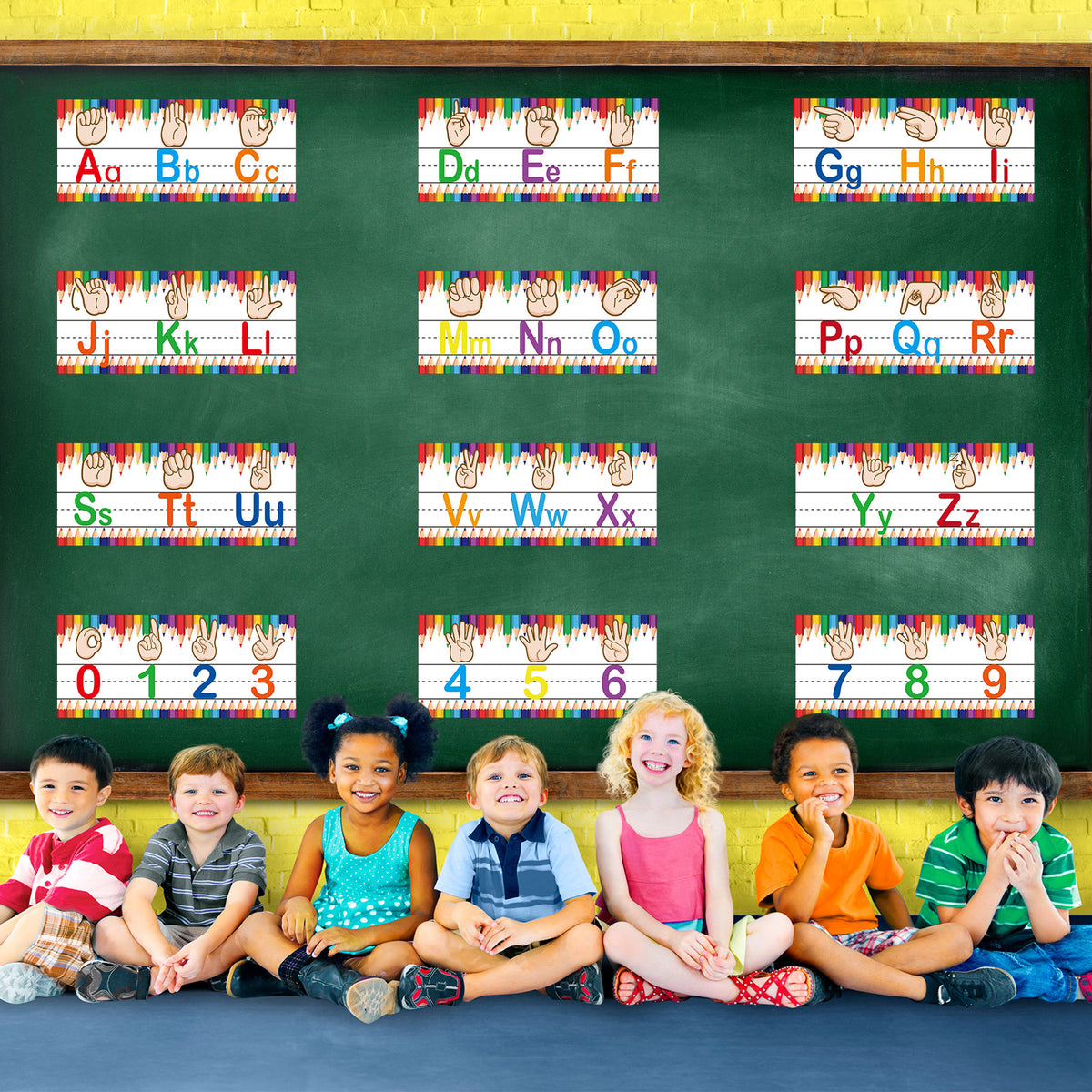 12 Pieces ASL Alphabet and Numbers Bulletin Board Alphabet Strips Set