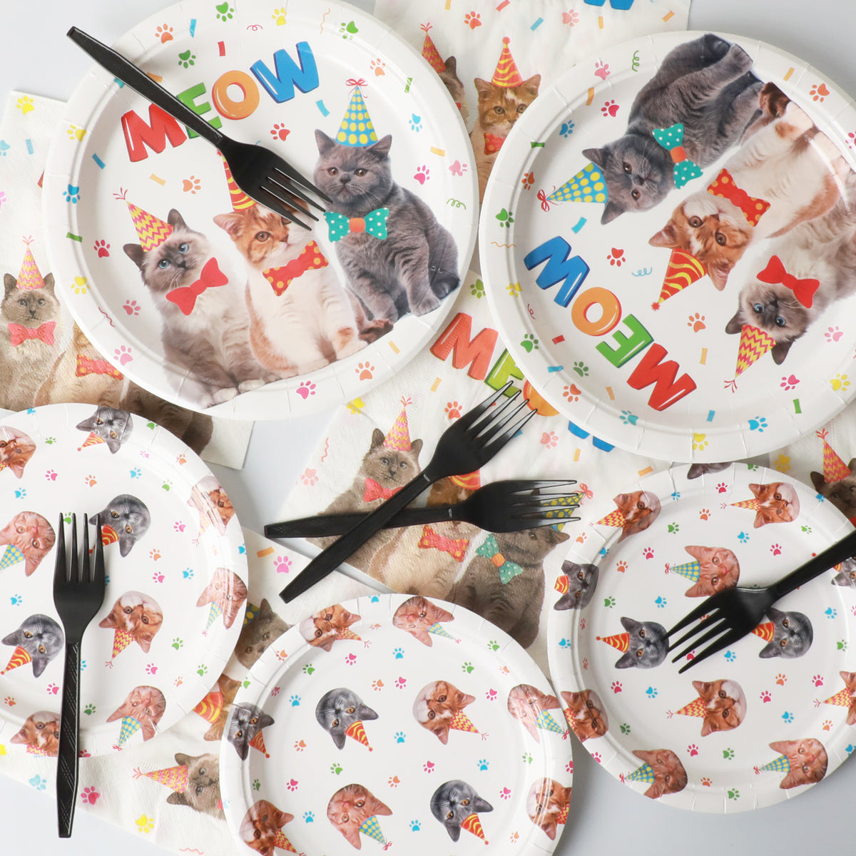Kitten Theme Party Supplies,Plates Napkins Forks Set of 96pcs