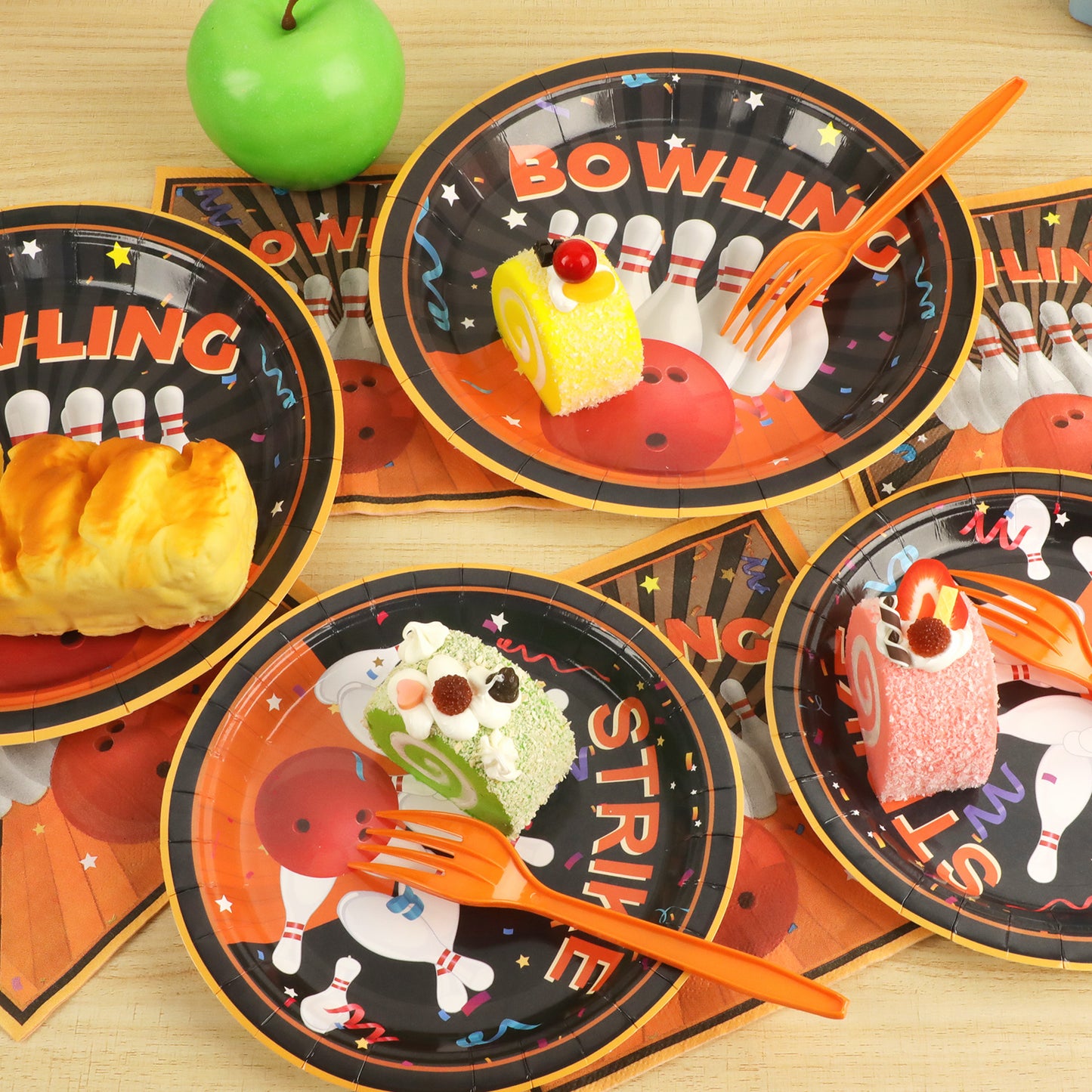 96 Pcs Bowling Party Tableware Set for 24 Guests