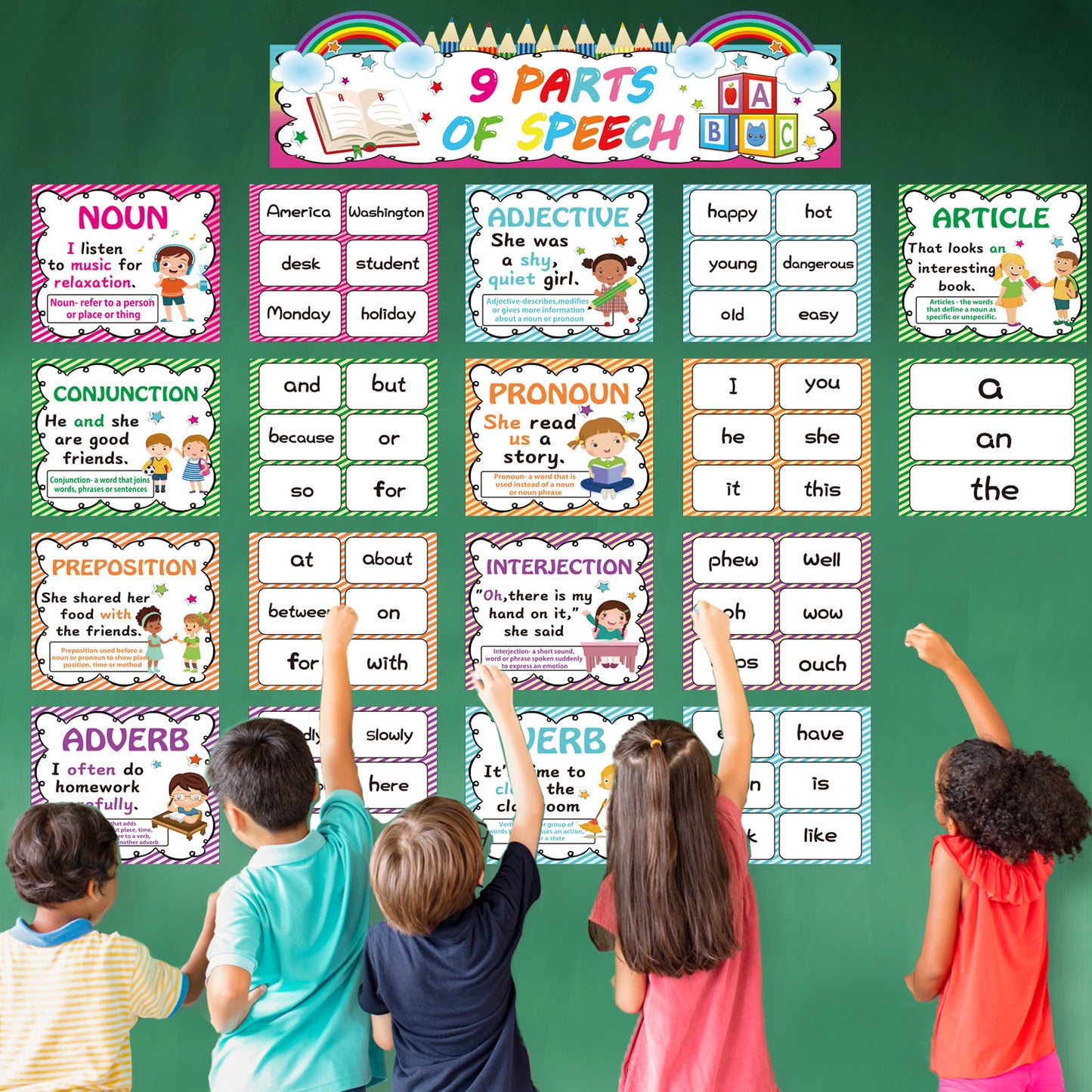 19 Pieces Parts of Speech Posters English Grammer Educational Chart