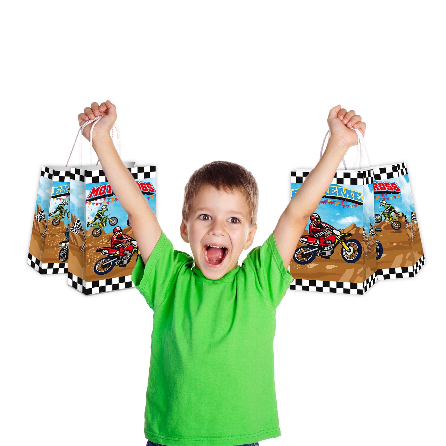 Dirt Bike Party Gift Treat Bags with Handle, 12pieces