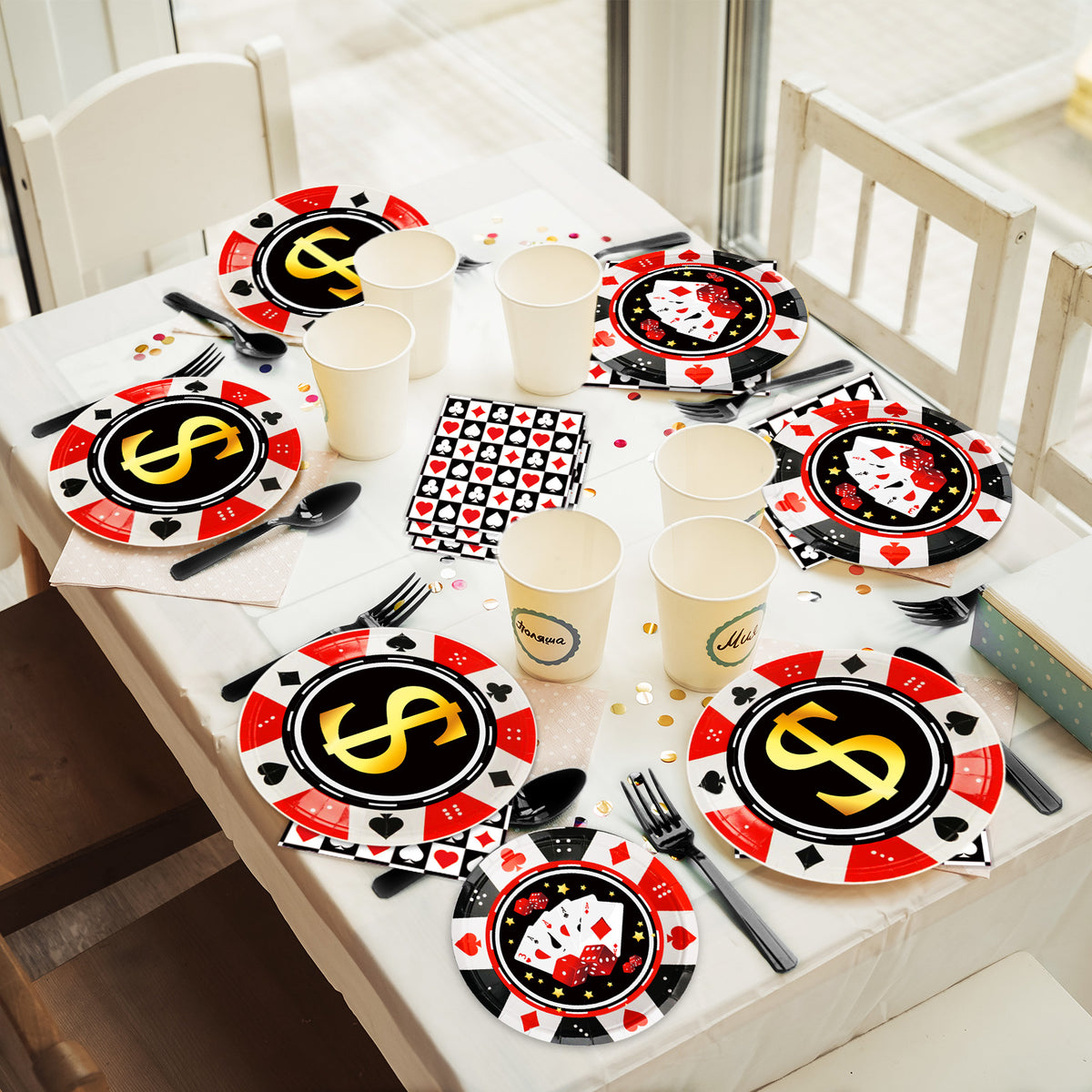 96 Pcs Casino Party Tableware Supplies for 24 Guests