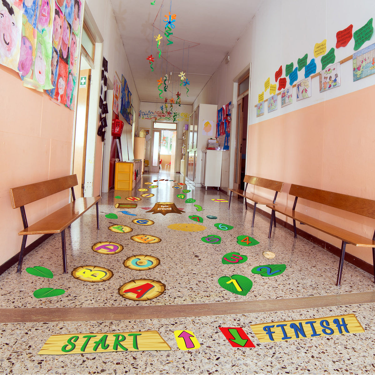 115 Pieces Alphabet and Number DIY Hopscotch Education Floor Decal Jungle Hopping Game