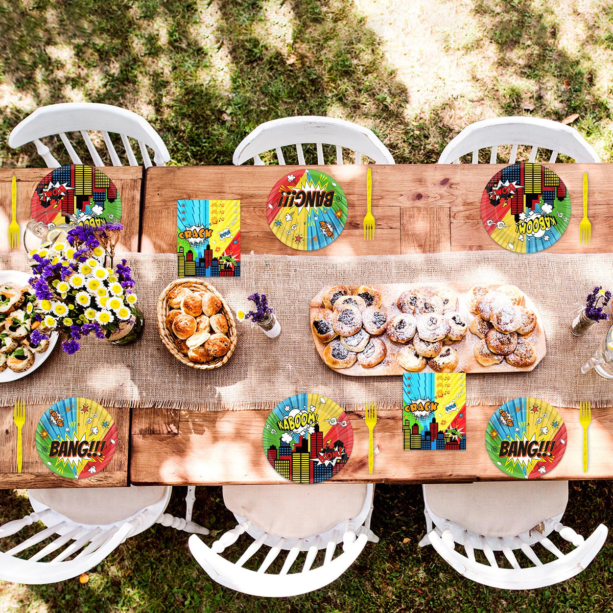 96 Pieces Superhero Party Tableware Set Paper Plates Napkins Forks for 24 Guests