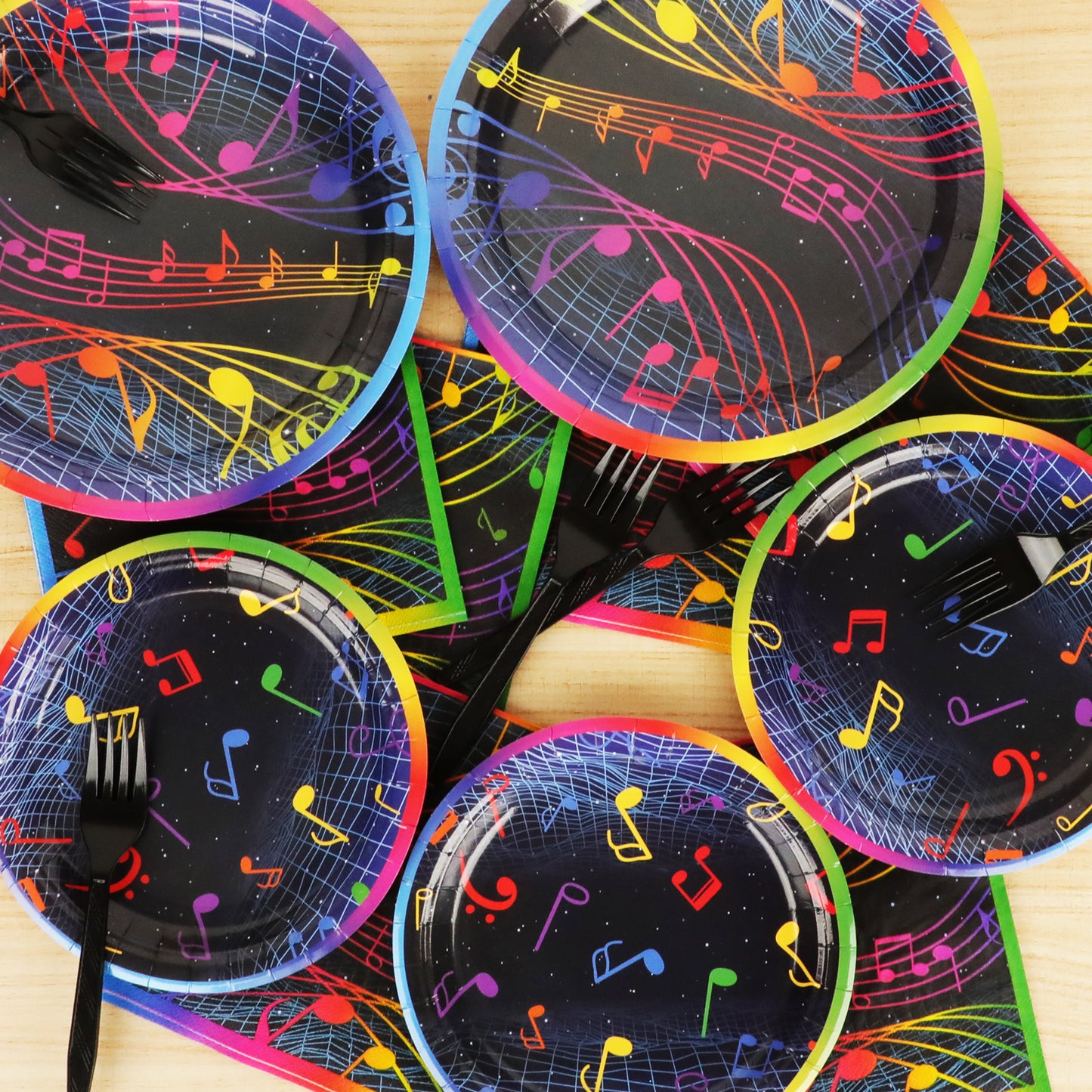 96 Pieces Musical Notes Tableware Set Paper Plates Napkins Forks for 24 Guests