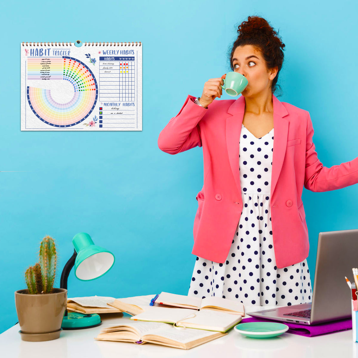 Motivational Habit Tracker Calendar Goal Planner with Spiral Binding - 12+2 Month