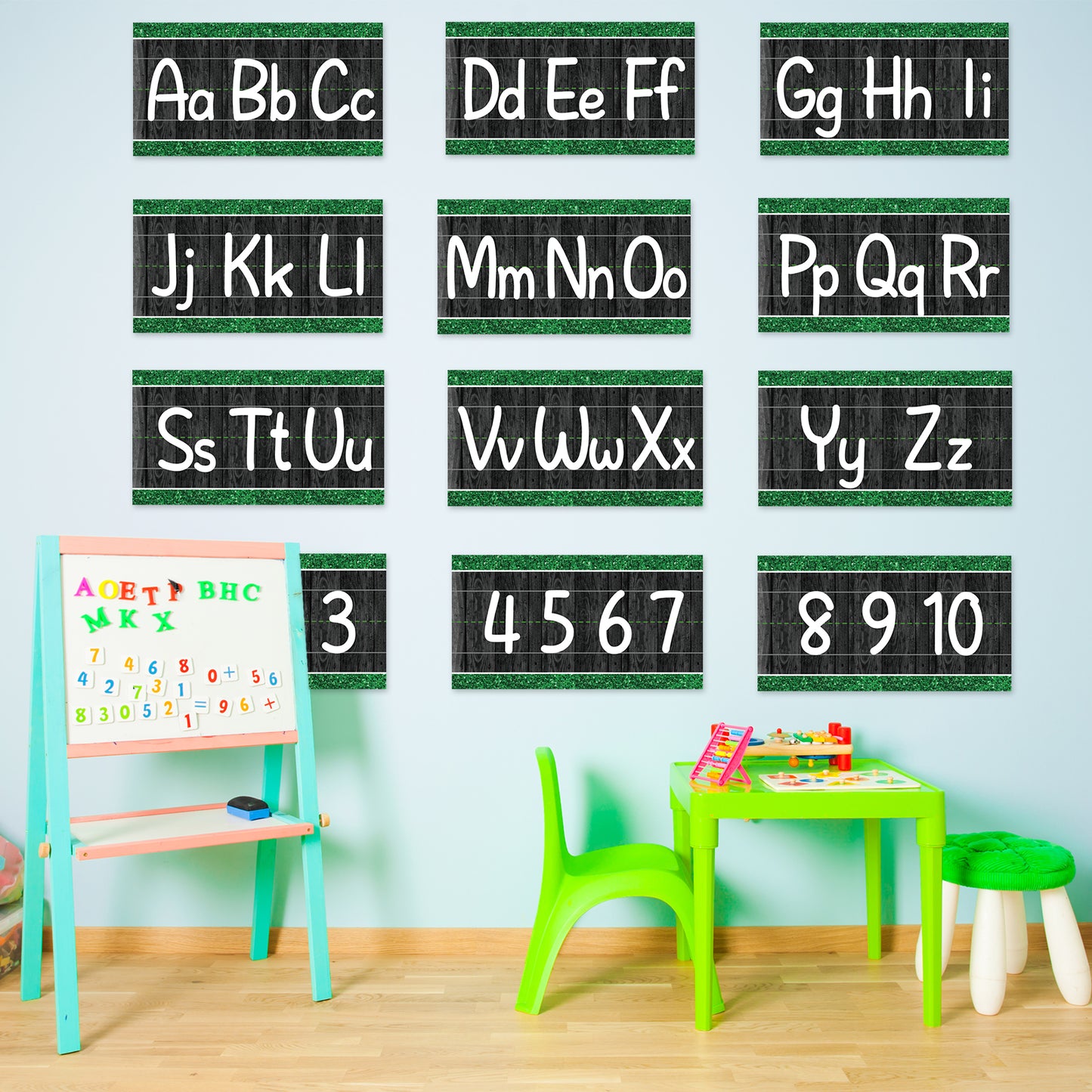 12 Pieces Alphabet Bulletin Board Strips Set Alphabet Line & Number Border Posters(Modern Farmhouse)