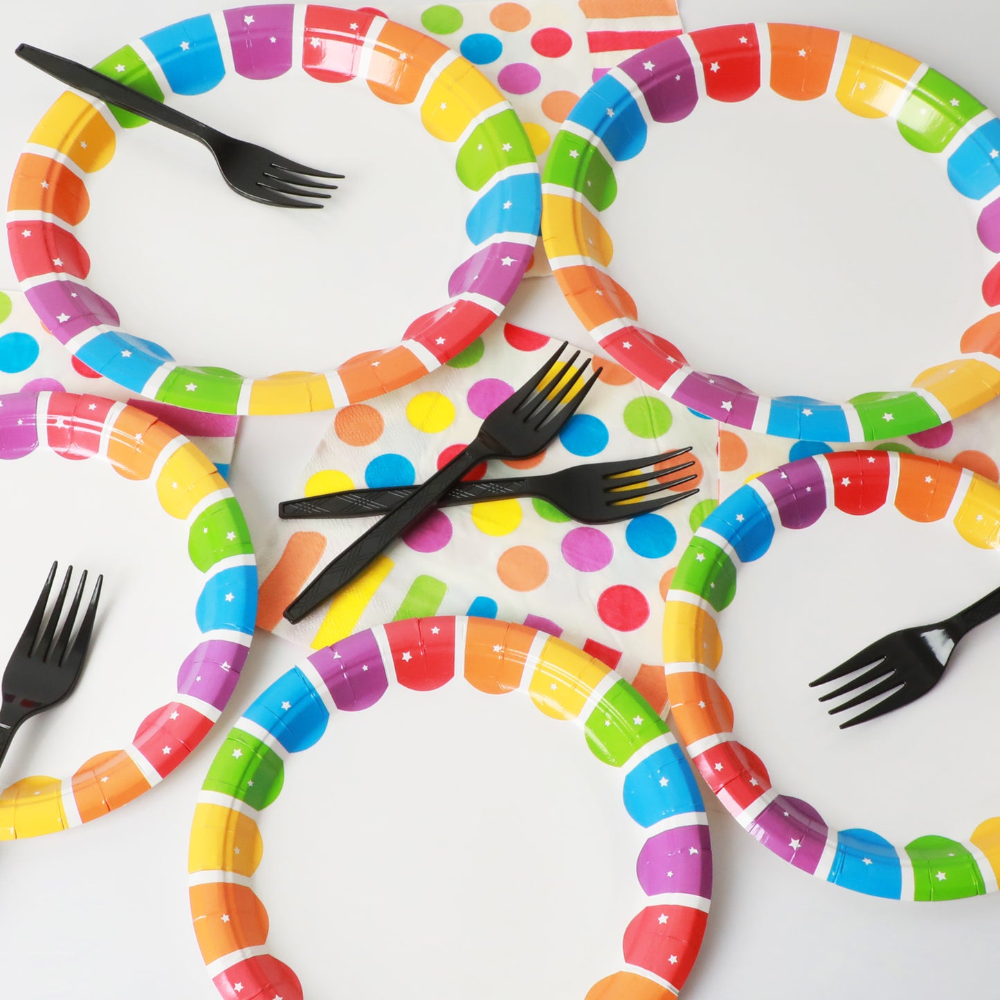Rainbow Birthday Theme Party Supplies,Plates Napkins Forks Set of 96pcs