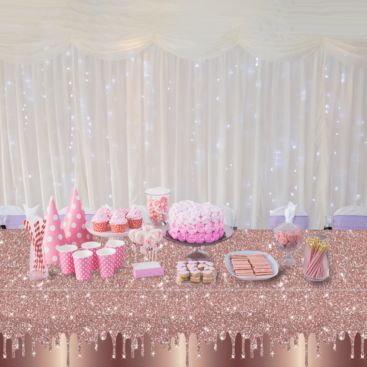 6 pcs Pink Rose Golden Birthday Party Tablecloths Supplies 54" x 108"
