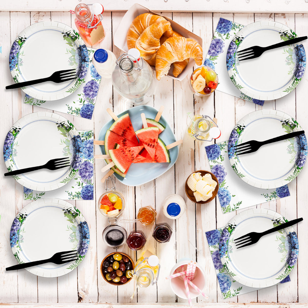Disposable Hydrangea Party Dessert Plates,Set of 48