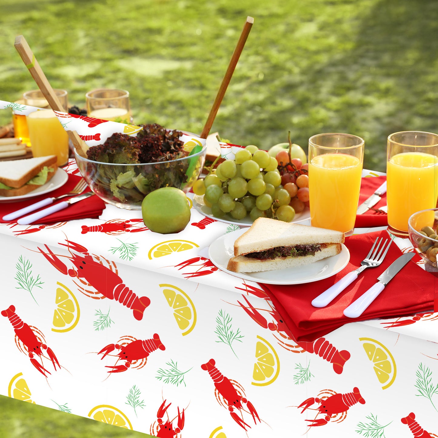Crawfish Party Plastic Tablecloth,Set of 3