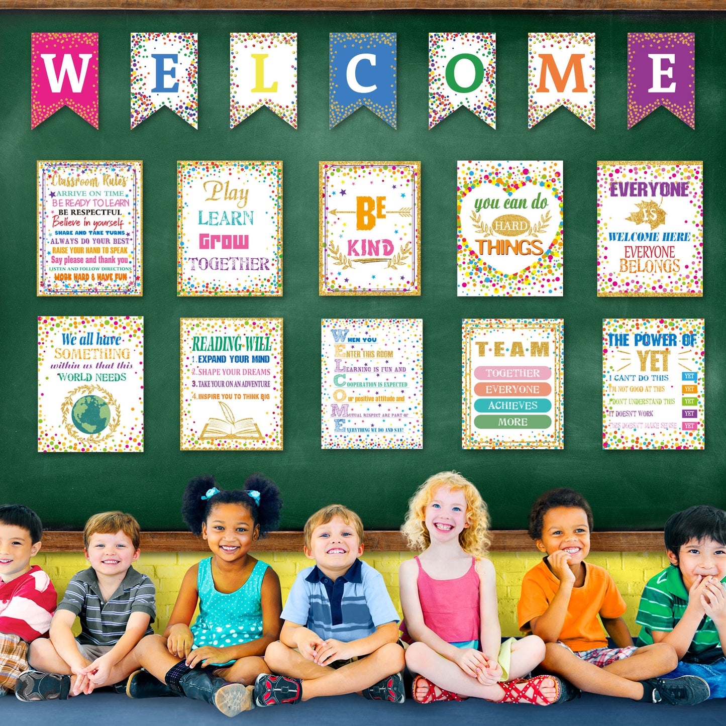 17 Pieces Confetti Classroom Motivational Posters Welcome Decor Signs
