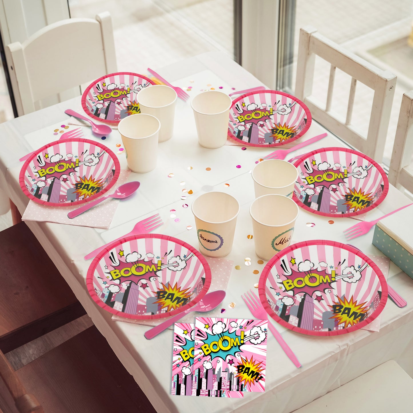 96 Pcs Super Hero Girl Party Tableware Supplies for 24 Guests