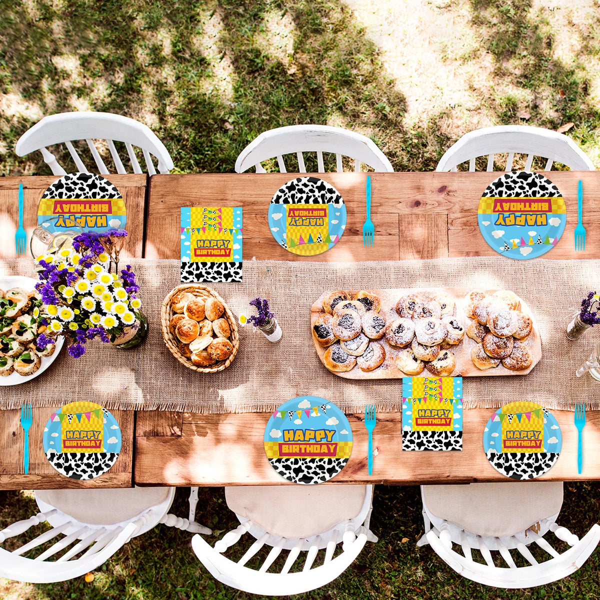96 Pieces Toy Inspired Game Story Party Tableware Set Paper Plates Napkins Forks for 24 Guests
