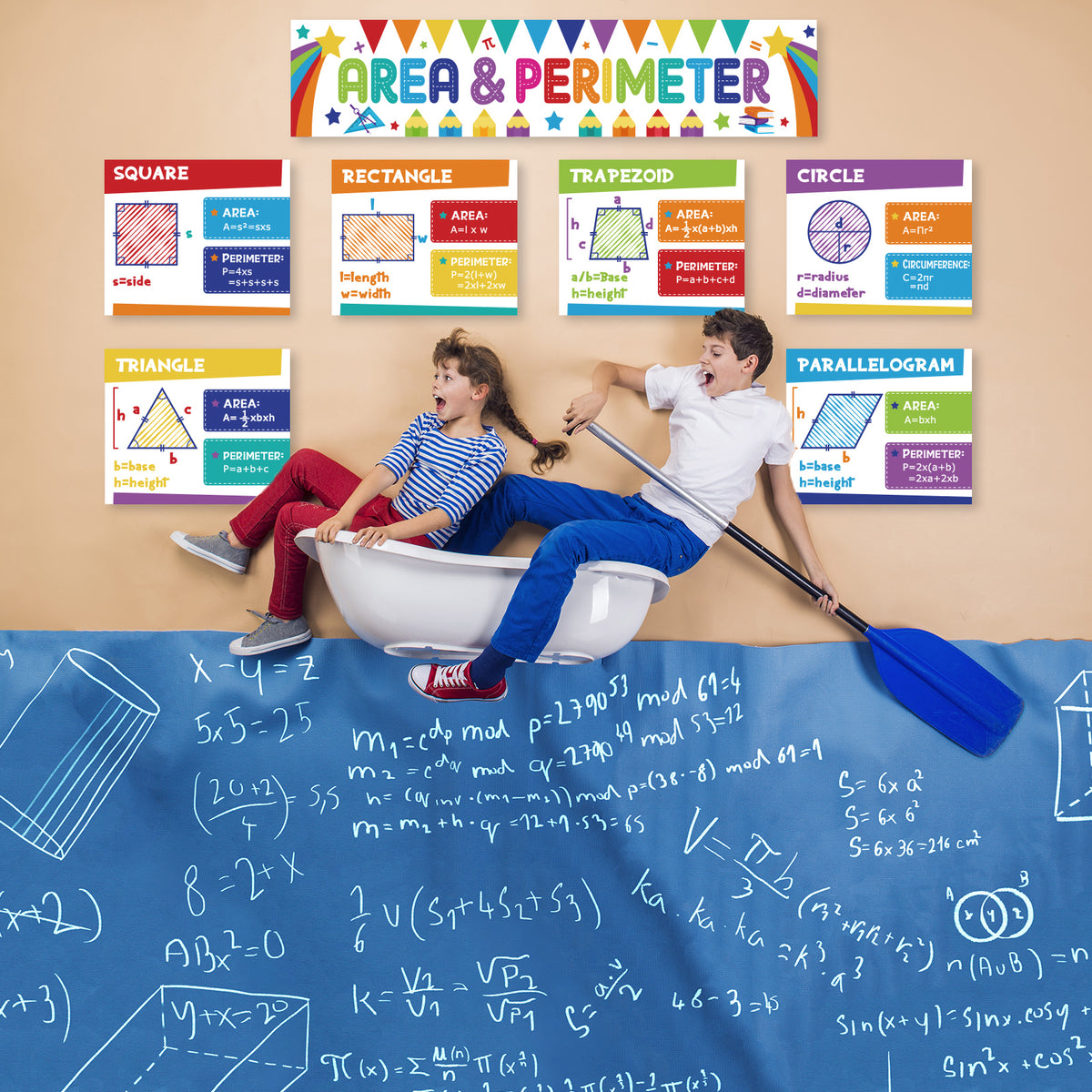 Educational Math Posters Area Perimeter Geometry Mathematics Classroom Banner Decorations