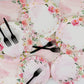 Floral Theme Party Supplies,Plates Napkins Forks Set of 96pcs