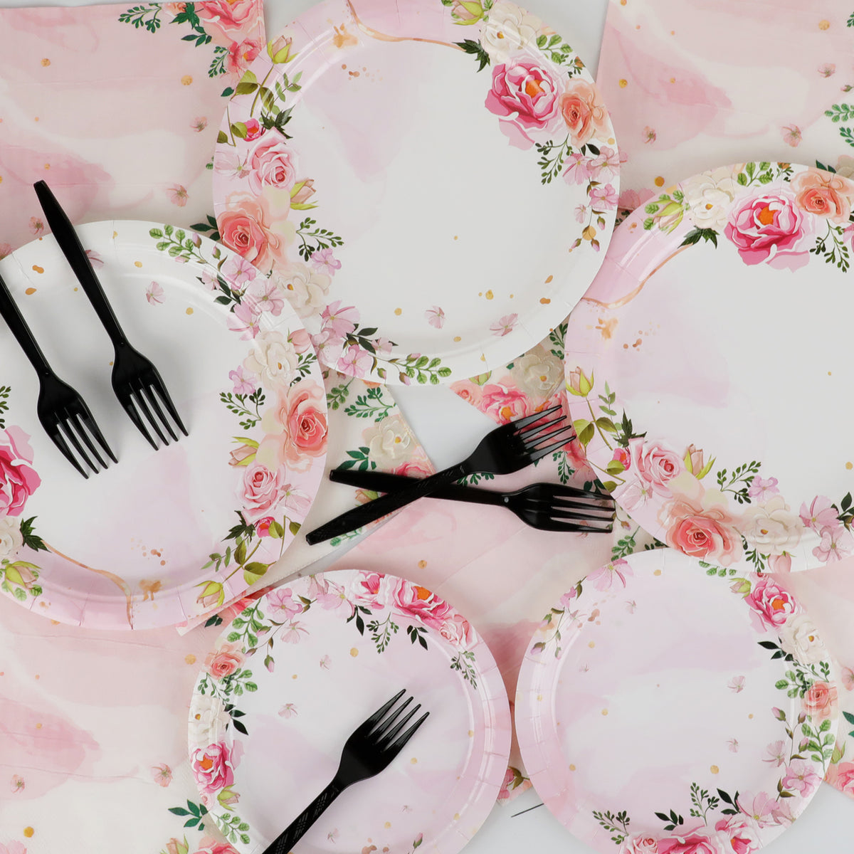 Floral Theme Party Supplies,Plates Napkins Forks Set of 96pcs