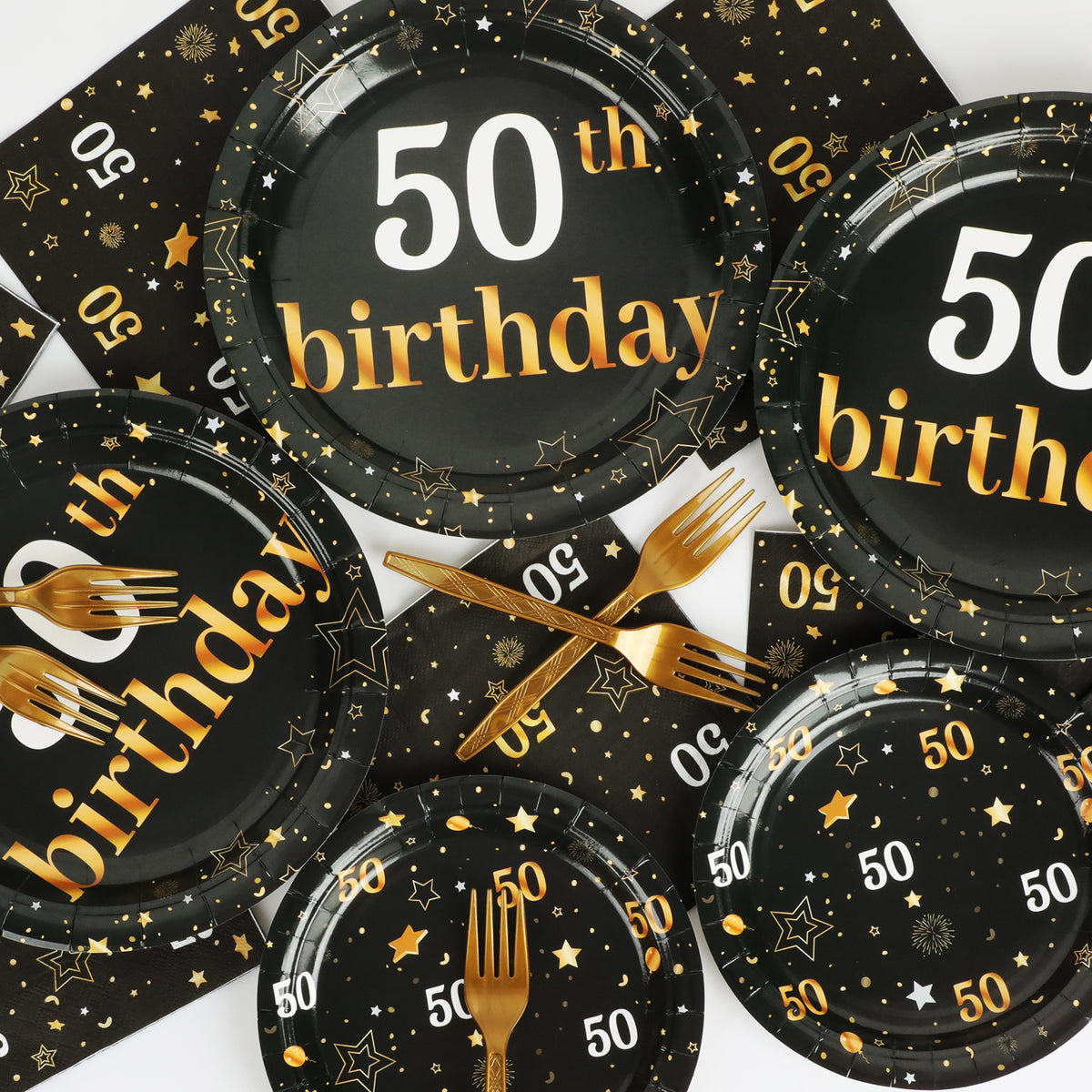 50th Birthday Theme Party Supplies,Plates Napkins Forks Set of 96pcs