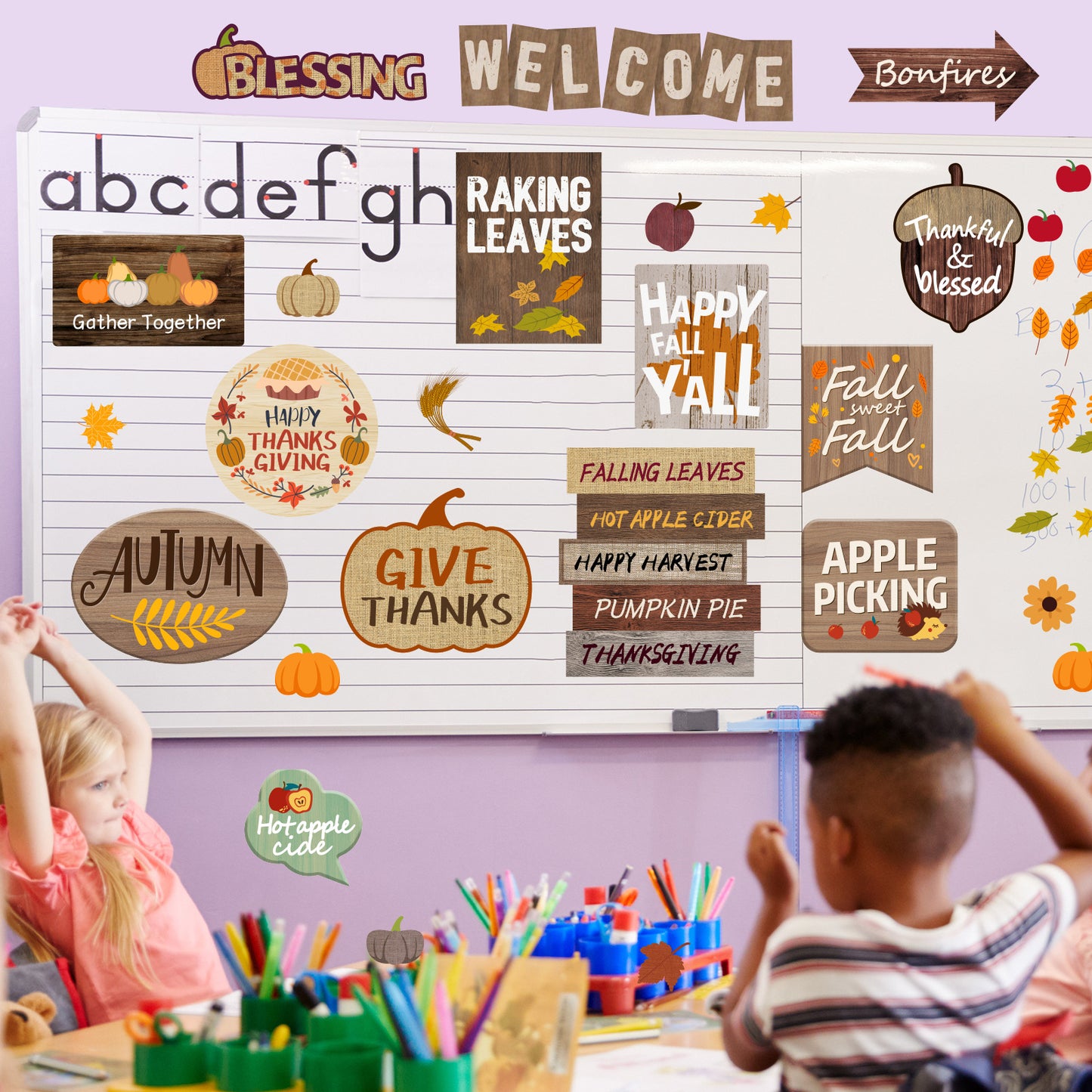 45 Pieces Thanksgiving Autumn Fall Bulletin Board Borders Decorations