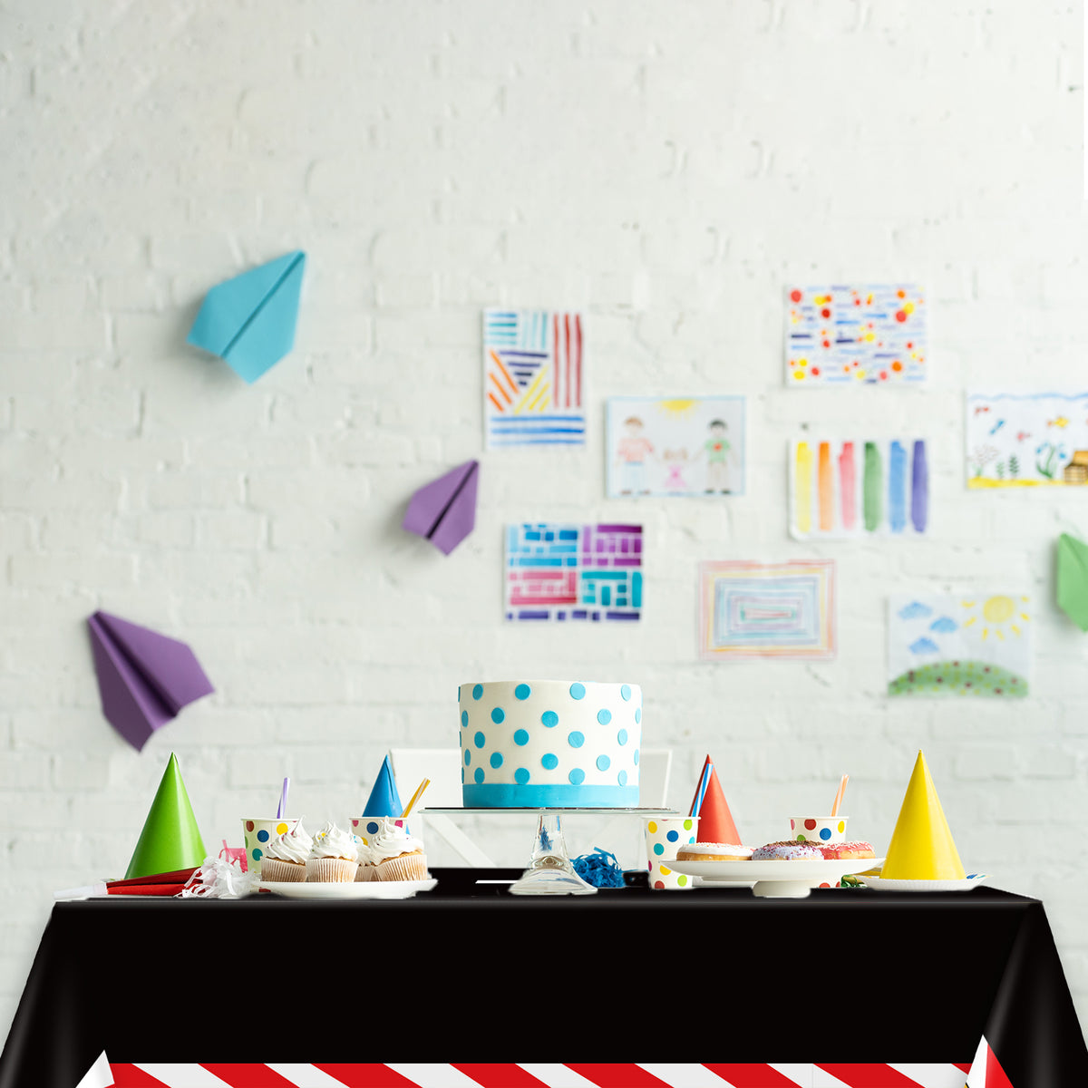 3 Pcs Racing Car Tablecloth Black Racetrack Party Tablecover